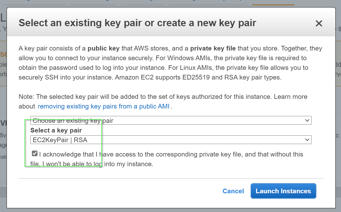 assign key pair ec2